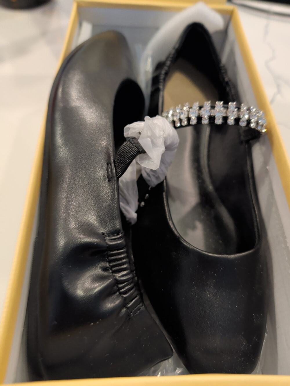 SODA Black Mary Jane Ballet Flats Crystal Rhinestone Strap Women's Shoes Size 8